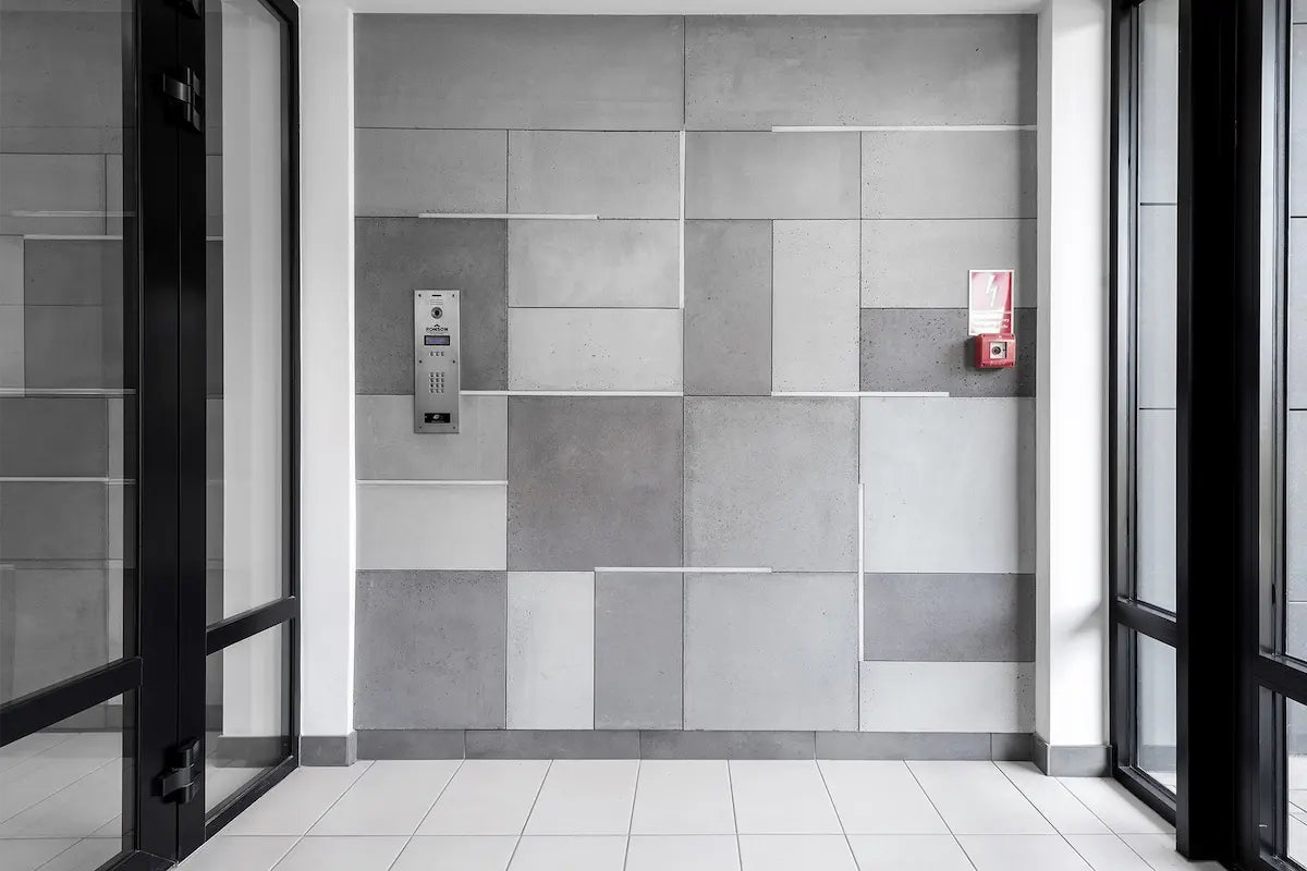Decorative Industrial Concrete Wall Panels Interior in modern bulding entrance ANTHRACITE DecorMania.eu